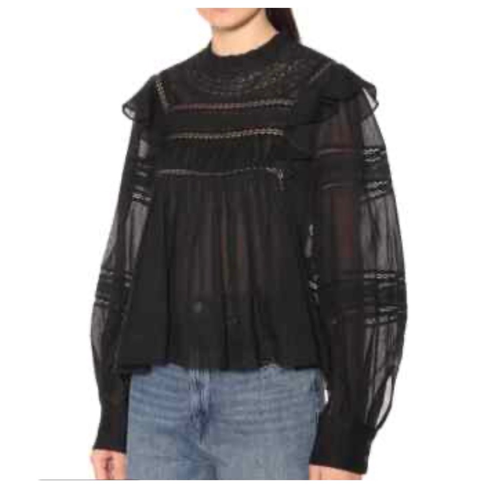 Isabel Marant Etoile Viviana Black Lace Ruffle Cotton Blouse Top Size 38 US 6
